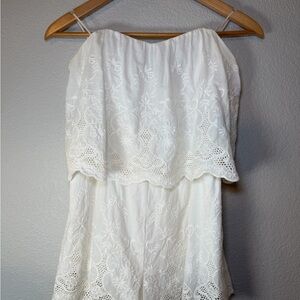 Lush White Embroidered Eyelet Off Shoulder Romper Size Small